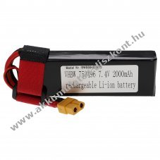 Helyettest modell / RC Akku 7.4V, Li-Polymer, 2000mAh, XT60 csatlakoz, 105mm x 36mm x 17mm