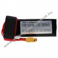 Helyettest modell / RC Akku 7.4V, Li-Polymer, 2000mAh, XT60 csatlakoz, 91mm x 36mm x 19mm