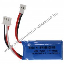 Helyettest modell / RC Akku 7.4V, Li-Polymer, 400mAh, XH2.54-csatlakoz