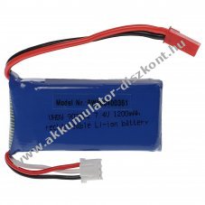 Helyettest modell / RC Akku 7.4V, Li-Polymer, 1200mAh, JST-csatlakoz 57mm x 29mm x 20mm