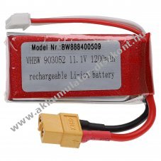 Helyettest modell / RC Akku 11.1V, Li-Polymer, 1200mAh, XT60 csatlakoz, 63mm x 29mm x 30mm