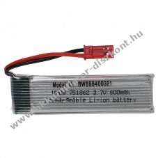 Helyettest modell / RC Akku 3.7V, Li-Po, 600mAh, JST csatlakoz, 65mm x 17mm x 8mm