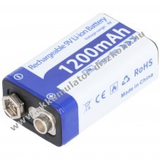 9V 6F22 6LR61 Li-ion Block Akkumultor, 1200mAh + USB-C kbel 1m