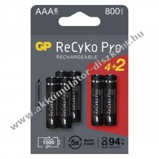 GP ReCyko Pro Ni-MH Akkumultor HR03 (AAA) 800mAh 4+2db