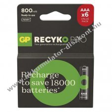 GP ReCyko Pro NiMH Akkumultor HR03 (AAA) 800mAh 6db/csomag