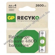 GP ReCyko Ni-MH Akkumultor HR6 (AA), 2600mAh 4db/csomag - A kszlet erejig!