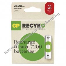GP ReCyko Ni-MH Akkumultor HR6 (AA), 2600mAh 6db/csomag