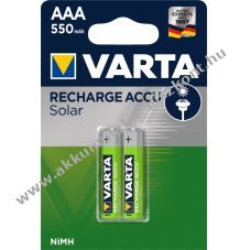 Varta Akkumultor Solar 56733 HR3-AAA-Micro 550mAh 2db/csomag napelemes eszkzkhz