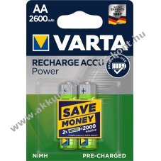 Varta 5716 HR6 AA Mignon tlthet ceruza elem, Akkumultor 2600mAH R2U 2db/csom.