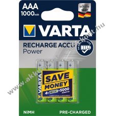 Varta Power Akku Ready2Use Micro Mikro (tlthet elem) AAA 4db/csom. 1000mAh