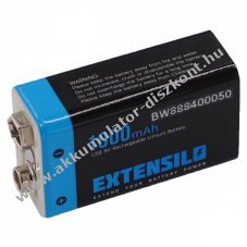 EXTENSILO 9V Block Akkumultor Micro-USB aljzat, 6F22, 6LR61, Li-Ion, 8.4V, 1000mAh kbel nlkl