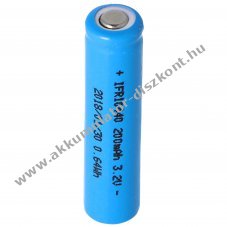 IFR 10440/AAA Akkumultorcella LiFePo4. 3.2V. 200mAh kizrlag szakembereknek, vdelmi elektronika nlkl