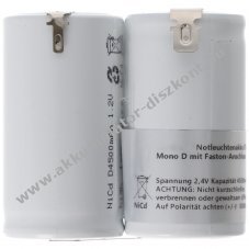 Vszvilgts Akkumultor, Ni-Cd, 2.4V, 4500mAh, F1x2 Mono D Akkumultorpakk, Faston csatlakozval