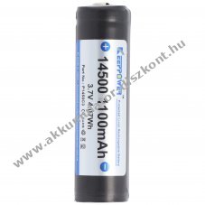 Keeppower 14500 Li-Ion Akkumultor 3.7V, 1100mAh, rintkez fejjel vdelemmel P1450C3