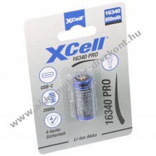 XCell Pro 16340 / RCR123A Li-Ion Akkumultor USB-C tltvel 3.6V, 850mAH