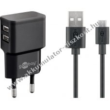 Goobay Micro USB tlt kszlet 2,4A, 2 USB porttal s USB kbellel 1m