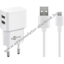 Goobay Micro USB tlt kszlet 2.4A, 2 USB porttal s USB kbellel 1m fehr