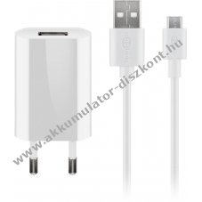 Goobay Micro USB kábel + USB töltő szett 1A fehér