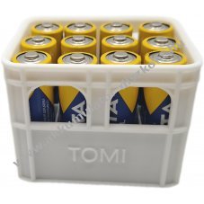 Elemtart� l�da, rekesz 1-12db mignon LR6,AA,ceruza elem, Akkumul�tor t�rol�s�hoz feh�r, egyedi felirattal
