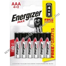 ENERGIZER MAX, AAA, mikro, E92, 4+2db/csomag