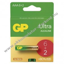 GP Ultra alkli elem, LR03, mikro, AAA 6+2db/csomag
