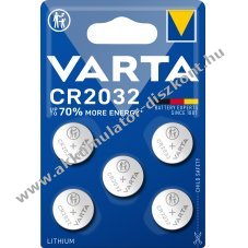 VARTA Lithium gombelem CR2032, helyettesti DL2032 IEC CR2032 5db/csom.