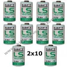 20db Saft lithium elem  LS14250 1/2AA 3,6Volt