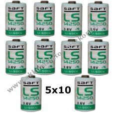 50db Saft lithium elem  LS14250 1/2AA 3,6Volt