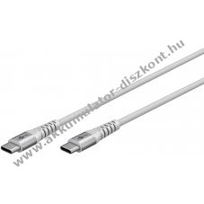 USB-C kbel, szvetborts, fm csatlakozval 3m, 60W, fehr - A kszlet erejig!