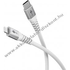 Lightning - USB-C tlt s szinkronizl szvetkbel, 2m fehr MFI tanustvnnyal