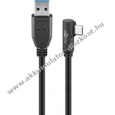 USB-C - USB A 3.0 kbel 90-ban fajltott fejjel, fekete, 1m - A kszlet erejig!