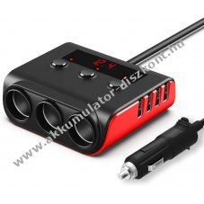 3 rekeszes auts szivargyjt eloszt 4db USB porttal 12V/24V, 5V/2.4A - Kirusts!