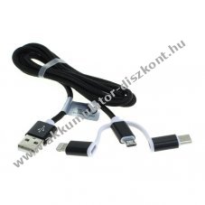 OTB 3 az 1-ben adat- s tltkbel Apple iPhone ligthning / micro USB / USB C fekete