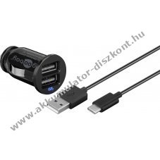 Goobay auts USB tlt adapter 2xUSB + kbel USB-C csatl. 1m fekete (2,4A)