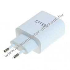 OTB hlzati adapter adapter 2db USB csatlakoz, 2.4A, fehr