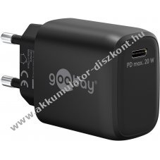 Hlzati USB-C gyorstlt, 20W, fekete, Power Delivery, PD