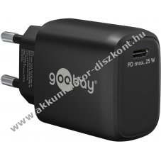 Hlzati USB-C gyorstlt, 25W, fekete, Power Delivery, PD - A kszlet erejig!