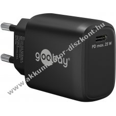 Hlzati USB-C gyorstlt, 25W, fekete, Power Delivery, PD