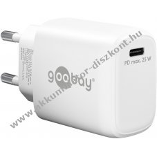 Hlzati USB-C gyorstlt, 25W, fehr, Power Delivery, PD