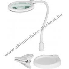 LED-es nagyító lámpa talppal és bilinccsel, 6W, 480lm 100mm üveglencse, 1,75x nagyítás 3 dioptriás