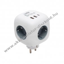 Home kocka eloszt USB tltvel, 3 aljzat gyermekvdelemmel, 1db USB-C, 2db USB-A