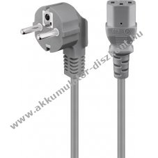 Goobay 2m sz�rke 90� h�l�zati k�bel Schuko (CEE7/7 Typ E/F) -> IEC C13 3*0,75mm2