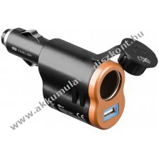 Goobay 2in1 aut�s USB-t�pegys�g arany-fekete 6A 12V aljzat - A k�szlet erej�ig
