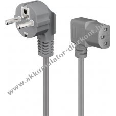 Goobay 2m sz�rke 3x0,75mm2 90� Schuko (CEE 7/7) dug� - C13 90� k�sz�l�k t�pk�bel