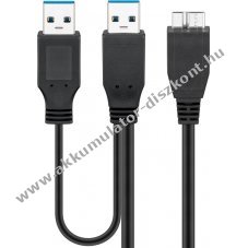 Goobay 2in1 USB3.0 Micro-B > 2x USB-A k�bel 0,3m fekete 5Gbit/s