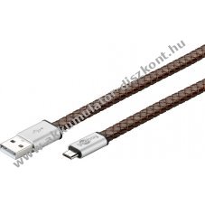 Goobay Micro USB t�lt�- �s szinkroniz�l� k�bel 1m fekete-barna b�r bevonat ez�st csatlakoz�