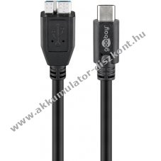Goobay USB-C-Micro-B k�bel 1m 15W 3A 5Gbit/s USB3.0 fekete