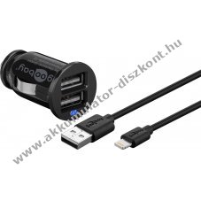 Goobay aut�s adapterk�szlet 12W 2x USB Apple Lightning k�bel 1m fekete