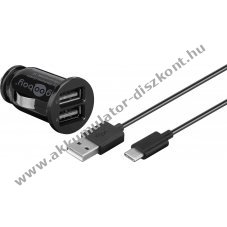 Goobay aut�s adapterk�szlet USB-C USB-A 12W 2x USB-A csatlakoz� 1m k�bel fekete