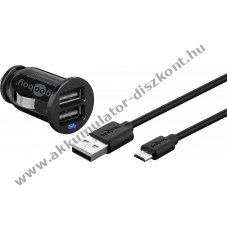 Goobay Micro USB aut�s adapterk�szlet 12W 2 USB csatlakoz� 1m fekete